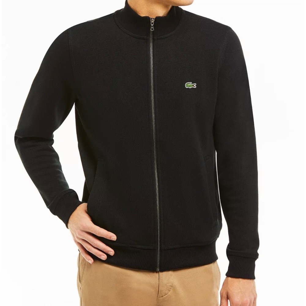 Men's Classic Fit Long Sleeve Solid Full-Zip Fleece Pique Sweatshirt